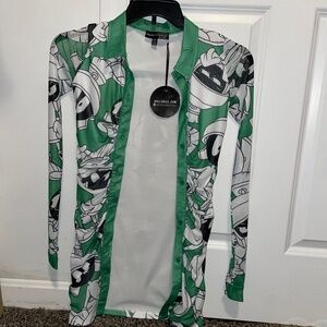 Dolls Kill x Looney Tunes Marvin the martian button down shirt green size XS
